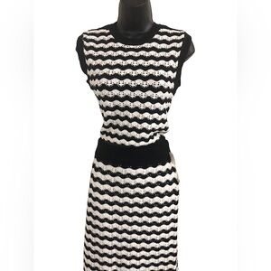 Jessica Simpson 2pc black white crochet look‎ sleeveless top and midi skirt set